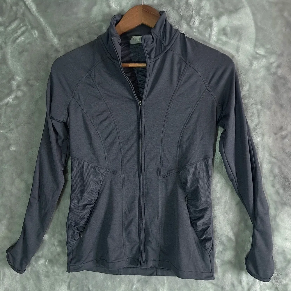 Athleta Revive Ruched Gray Vented Full Zipper Jacket Women's Size XS Zip Pockets